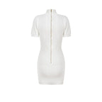 White Ribbed Knit Mini Dress with Shoulder Buttons H6299