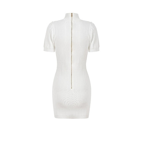 White Ribbed Knit Mini Dress with Shoulder Buttons H6299