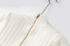 White Ribbed Knit Mini Dress with Shoulder Buttons H6299
