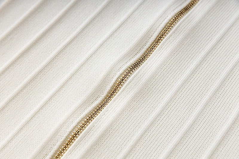 White Ribbed Knit Mini Dress with Shoulder Buttons H6299