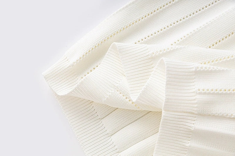 White Ribbed Knit Mini Dress with Shoulder Buttons H6299