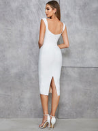 White Ruched Sheer Midi Dress H5795
