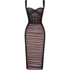 White Ruched Sheer Midi Dress H5795
