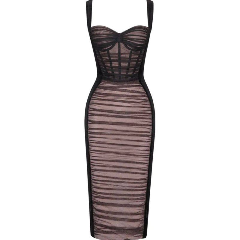 White Ruched Sheer Midi Dress H5795
