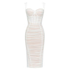 White Ruched Sheer Midi Dress H5795