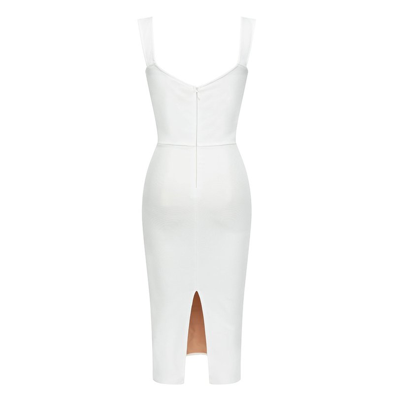 White Ruched Sheer Midi Dress H5795