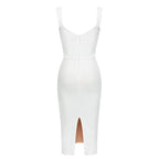 White Ruched Sheer Midi Dress H5795
