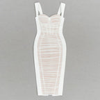White Ruched Sheer Midi Dress H5795