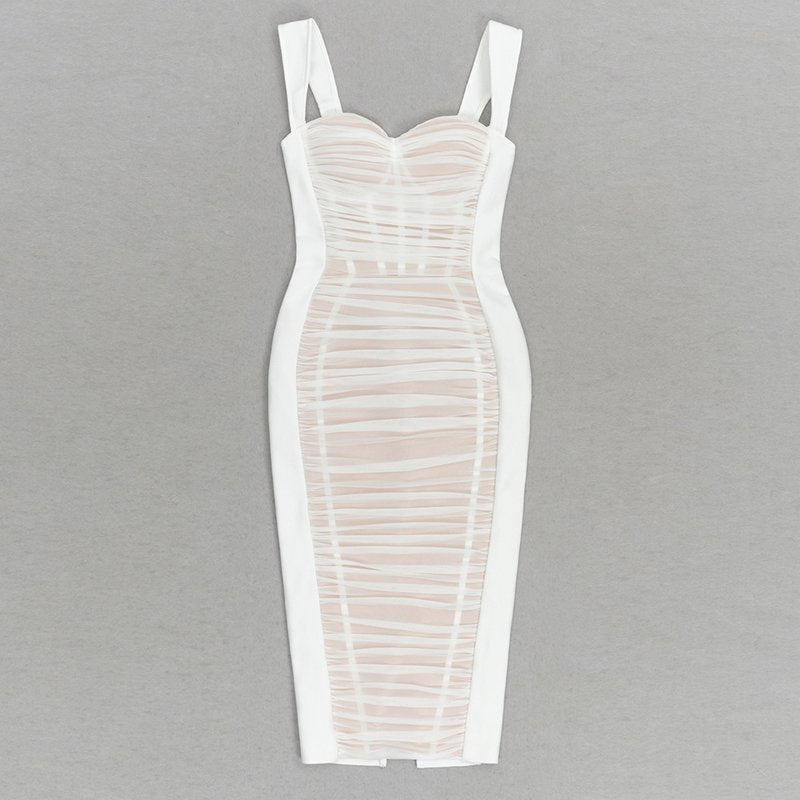 White Ruched Sheer Midi Dress H5795