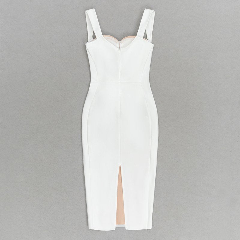 White Ruched Sheer Midi Dress H5795