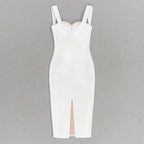 White Ruched Sheer Midi Dress H5795