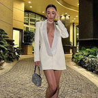White Sequin Lapel Blazer Dress H5920
