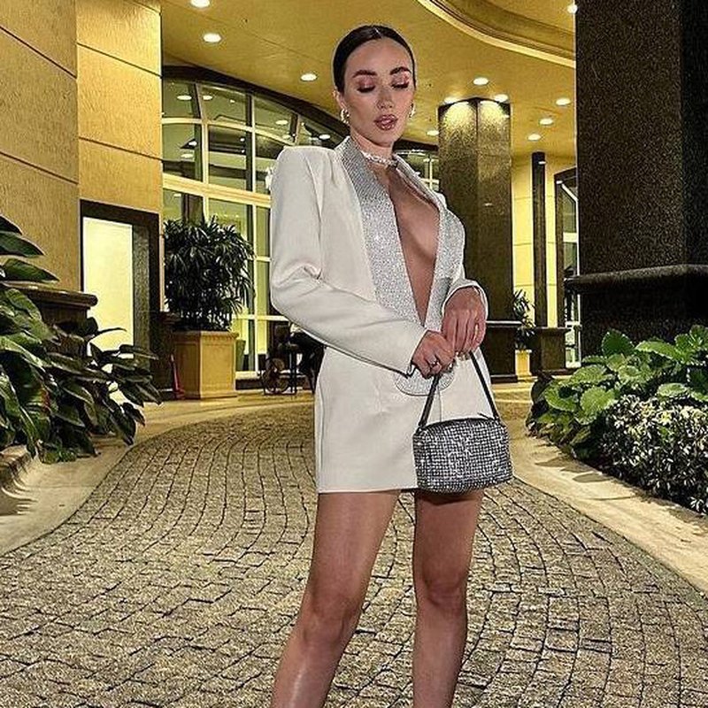 White Sequin Lapel Blazer Dress H5920