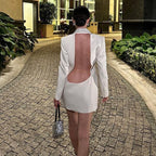 White Sequin Lapel Blazer Dress H5920