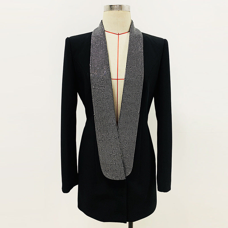 White Sequin Lapel Blazer Dress H5920