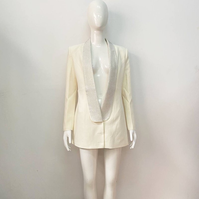 White Sequin Lapel Blazer Dress H5920