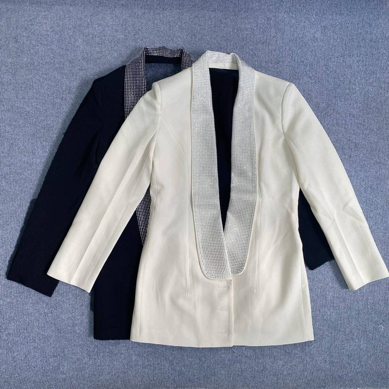 White Sequin Lapel Blazer Dress H5920