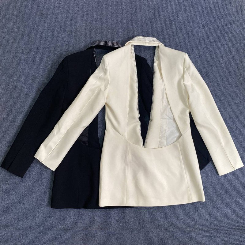 White Sequin Lapel Blazer Dress H5920