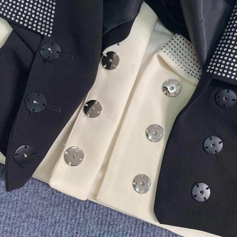 White Sequin Lapel Blazer Dress H5920