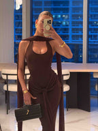 Wrap Front Halter Bodysuit Dress H6867