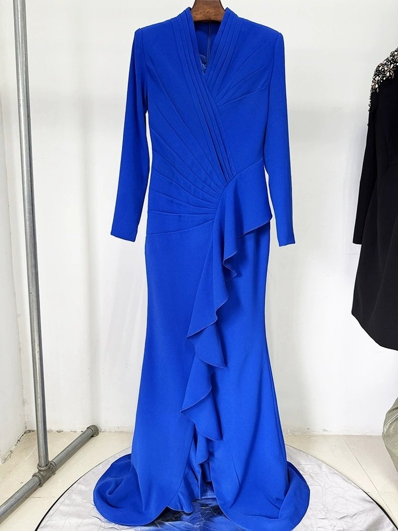 Wrap Ruffle Long Sleeve Maxi Dress H6601