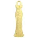 Yellow Bow Halter Mermaid Gown H7029
