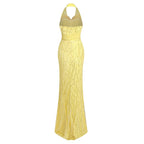 Yellow Bow Halter Mermaid Gown H7029
