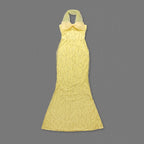 Yellow Bow Halter Mermaid Gown H7029