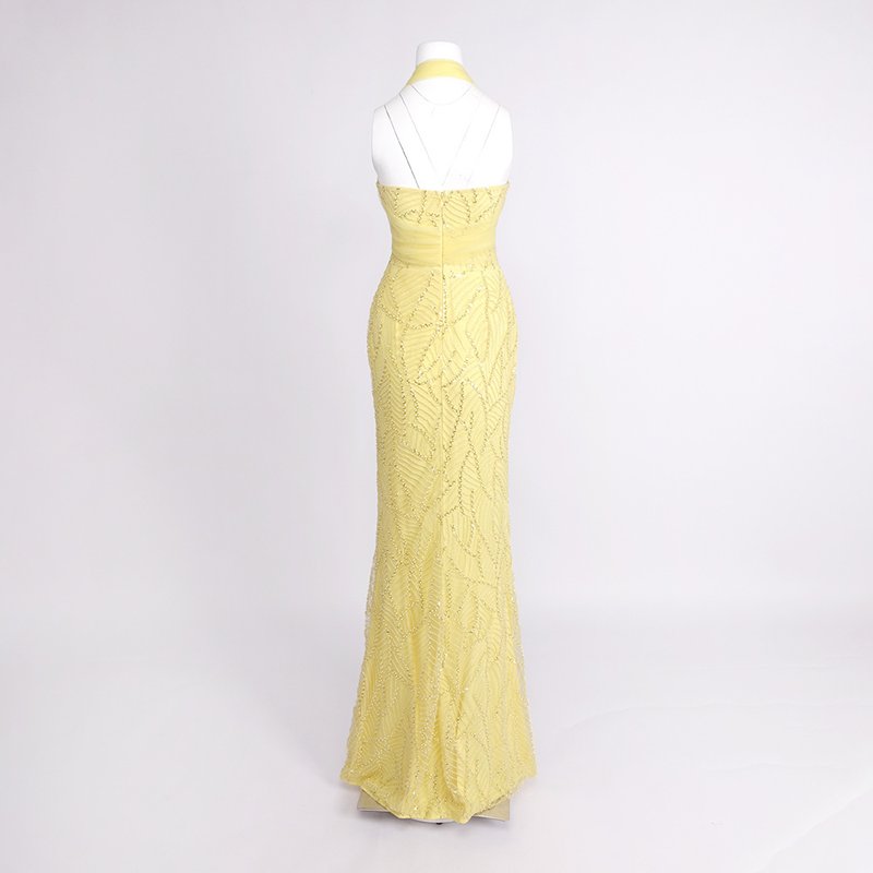 Yellow Bow Halter Mermaid Gown H7029