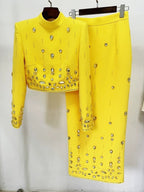Yellow Embellished Long Sleeve Midi Dress H6237