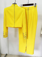 Yellow Embellished Long Sleeve Midi Dress H6237
