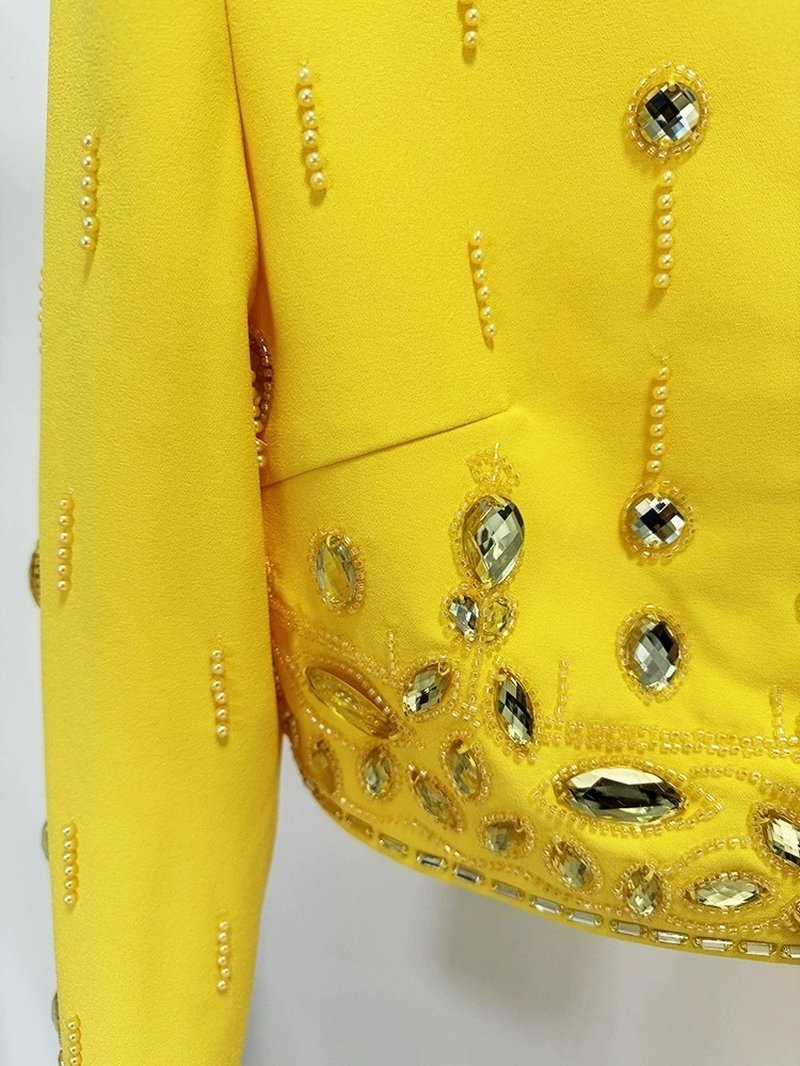 Yellow Embellished Long Sleeve Midi Dress H6237