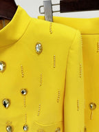 Yellow Embellished Long Sleeve Midi Dress H6237