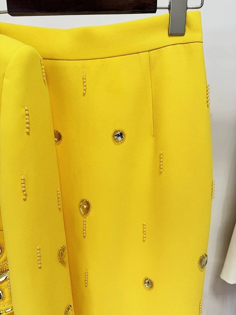 Yellow Embellished Long Sleeve Midi Dress H6237