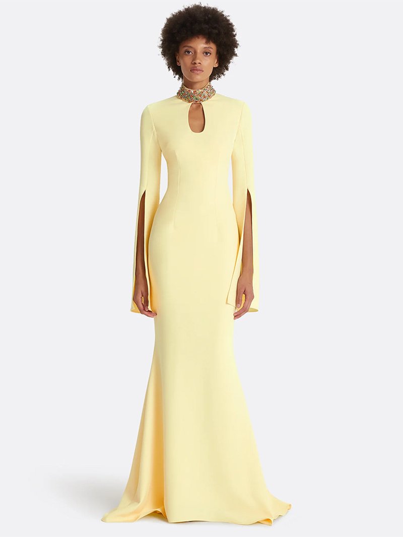 Yellow Keyhole Sleeve Maxi Dress H6732