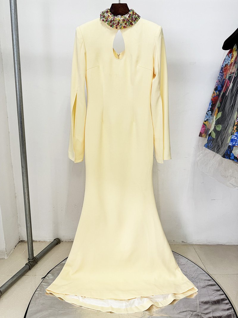 Yellow Keyhole Sleeve Maxi Dress H6732