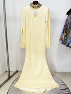 Yellow Keyhole Sleeve Maxi Dress H6732