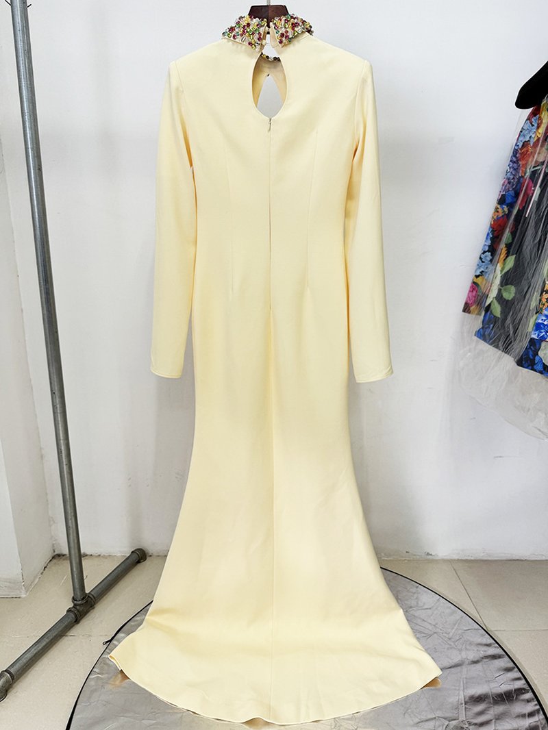 Yellow Keyhole Sleeve Maxi Dress H6732