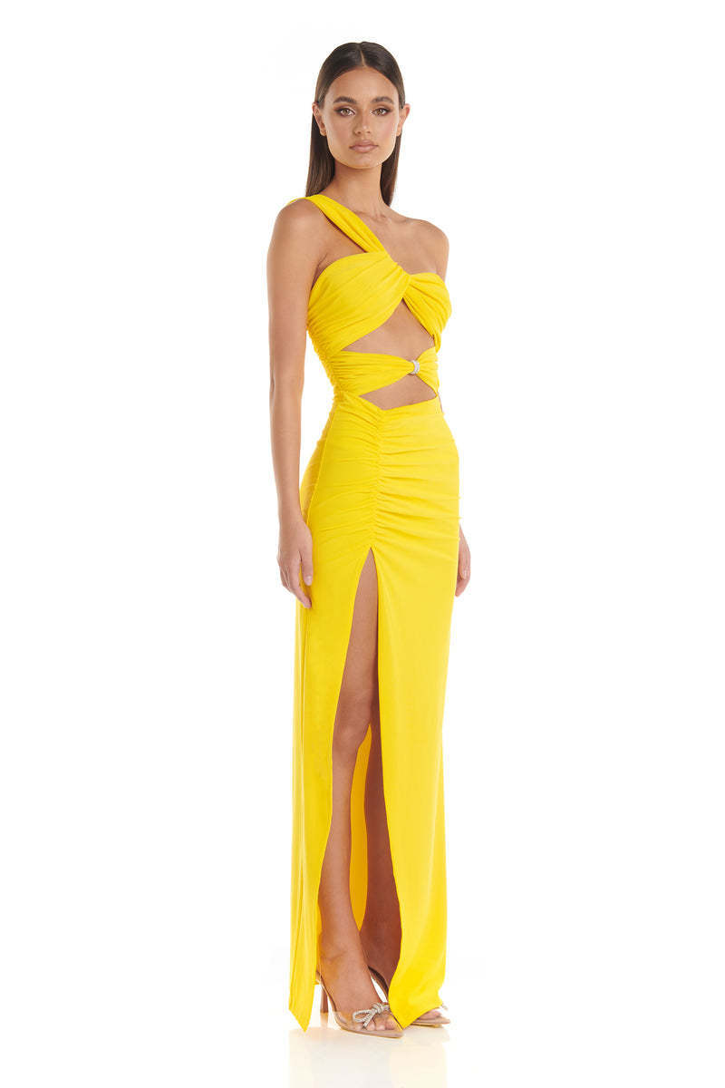 Yellow One-Shoulder Cutout Maxi Dress H6331