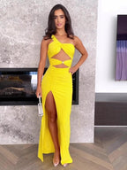 Yellow One-Shoulder Cutout Maxi Dress H6331