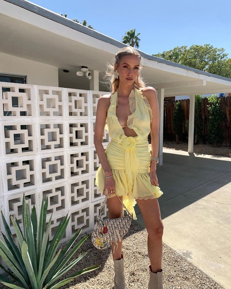 Yellow Ruffle Halter Mini Dress H5988