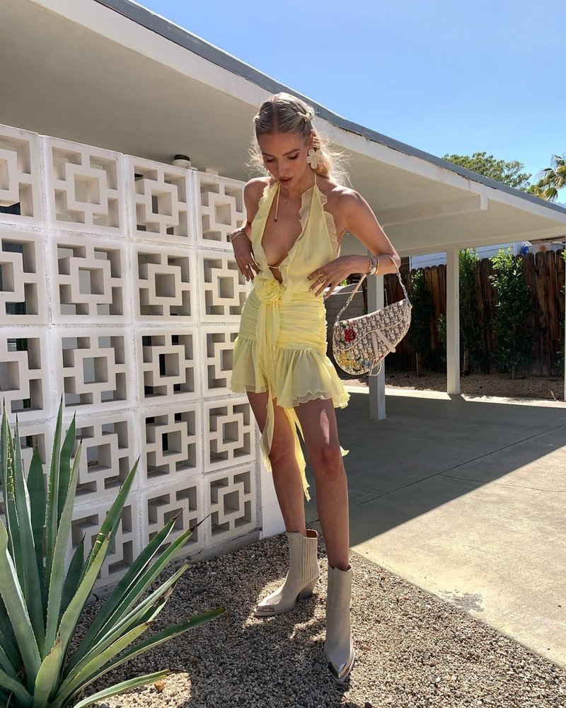 Yellow Ruffle Halter Mini Dress H5988