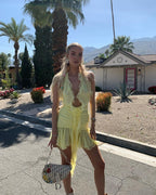 Yellow Ruffle Halter Mini Dress H5988