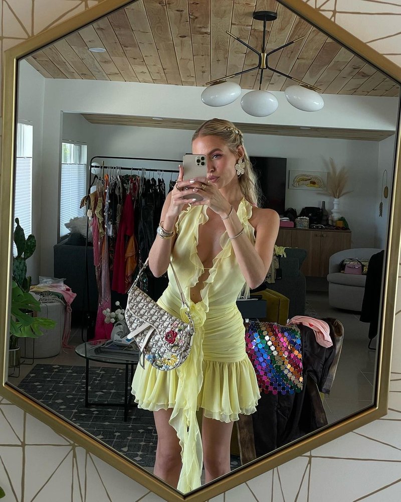 Yellow Ruffle Halter Mini Dress H5988