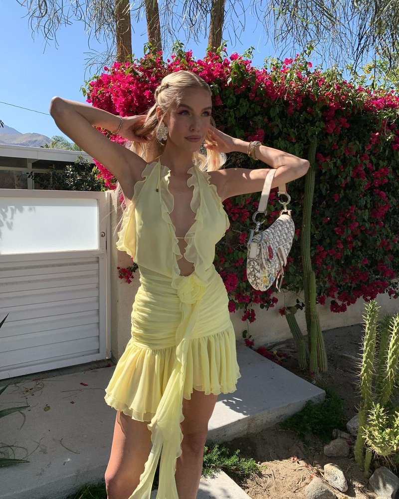 Yellow Ruffle Halter Mini Dress H5988