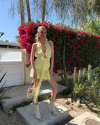 Yellow Ruffle Halter Mini Dress H5988