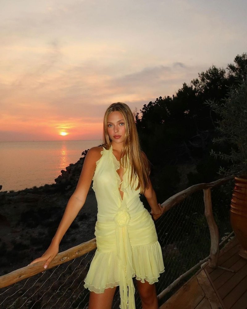 Yellow Ruffle Halter Mini Dress H5988