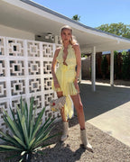 Yellow Ruffle Halter Mini Dress H5988