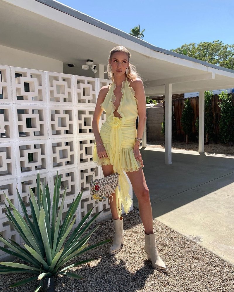 Yellow Ruffle Halter Mini Dress H5988