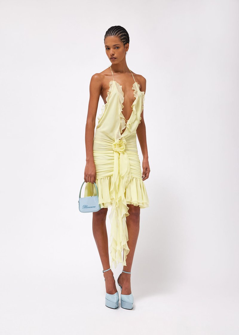 Yellow Ruffle Halter Mini Dress H5988